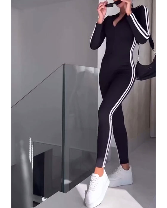 Casual sports striped tights and slimming jumpsuit