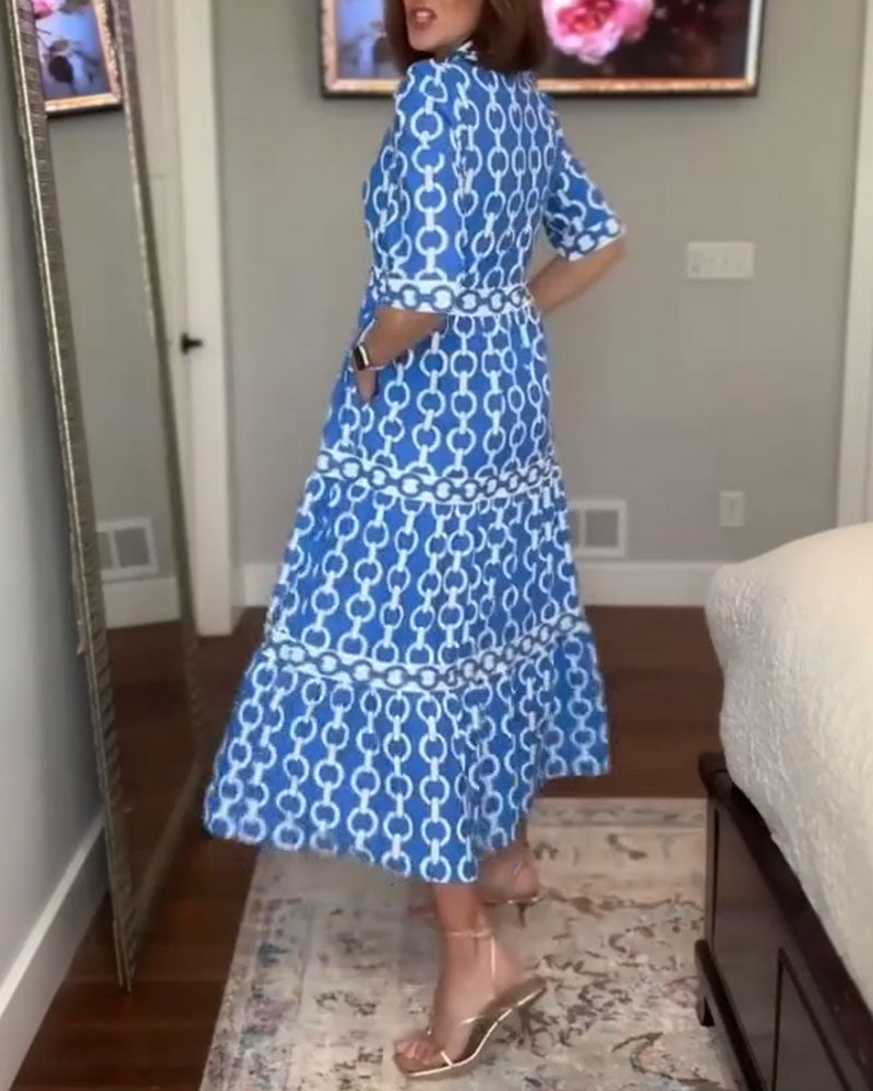 Lapel Chain Print Dress