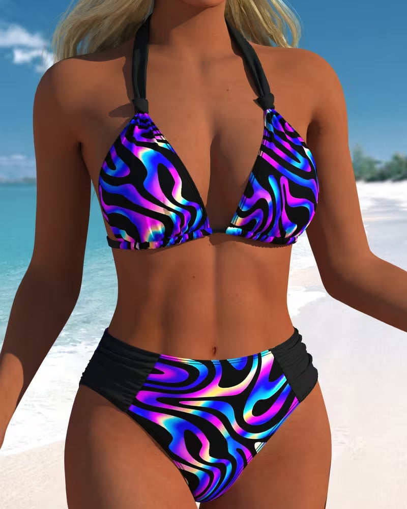 Gradient Wave Print Bikini