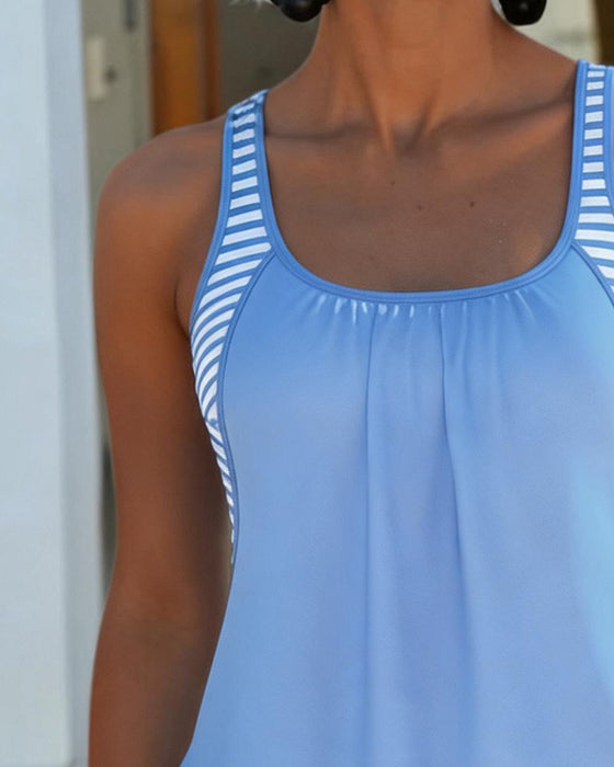 Blue and White Stripe Patchwork Tankini