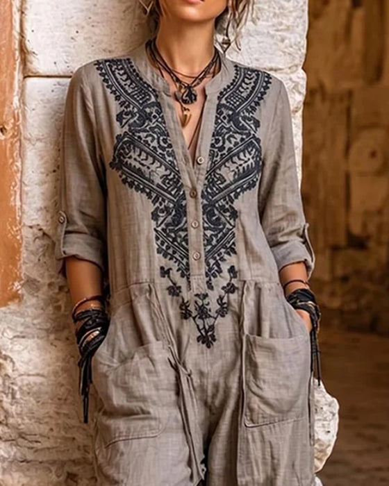 Printed Tapered-Leg Cargo Jumpsuit