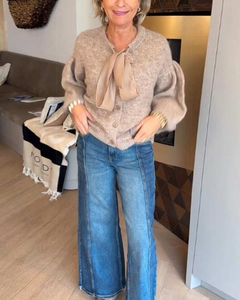 Elegant Lantern Sleeve Cardigan