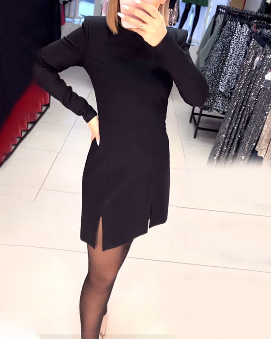 Slit long-sleeve dress