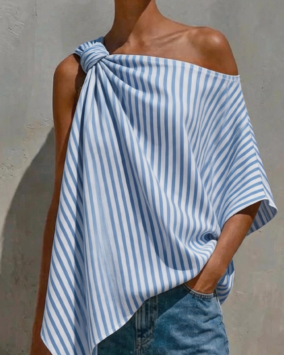 Striped Loose Asymmetric Design Blouse