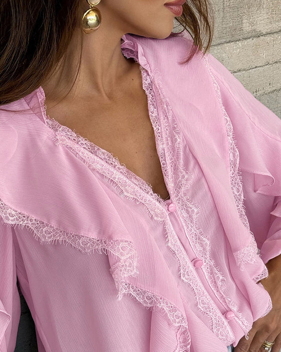 Elegant Ruffled Lace Blouse