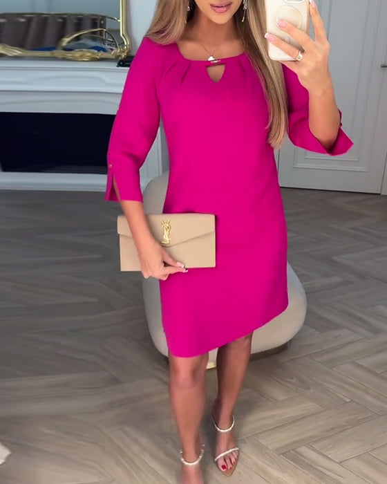 Elegant Solid Color Hollow Straight Dress