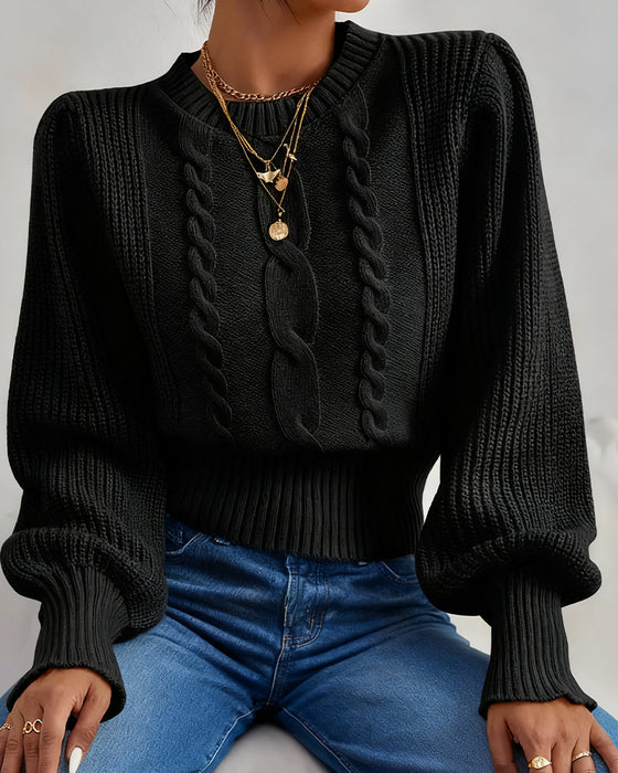 Puff-Sleeved Cable Knit Short Jumper