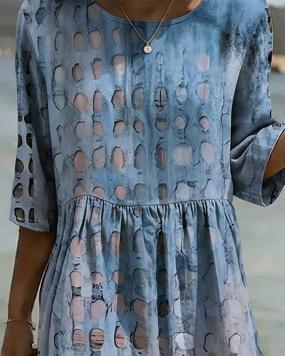 Polka Dot Crewneck Print Half Sleeve Dress