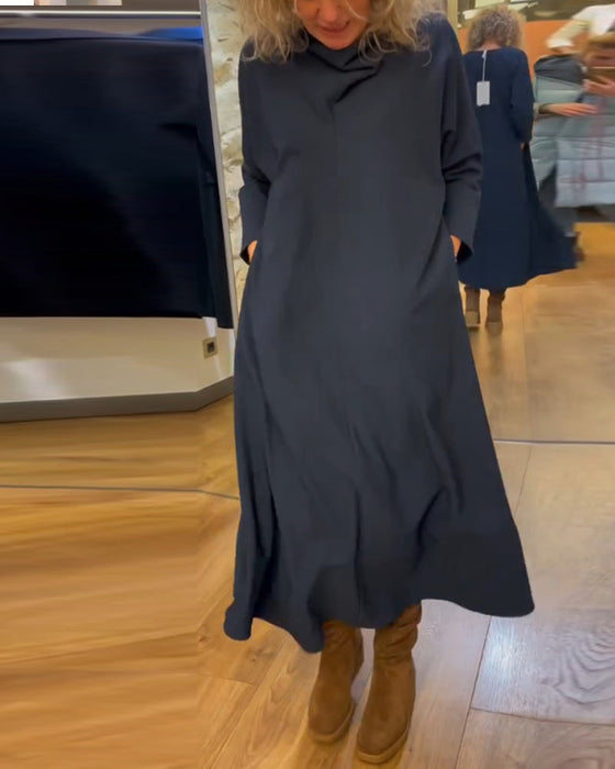 Solid color pocket casual dress