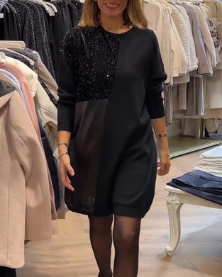 Pu Leather Fine Glitter Patchwork Dress