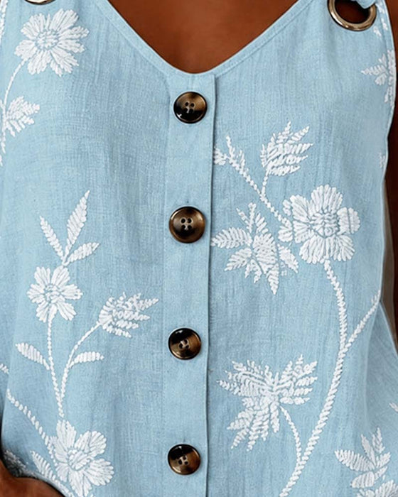 Floral Camisole Metal Ring Tank Top