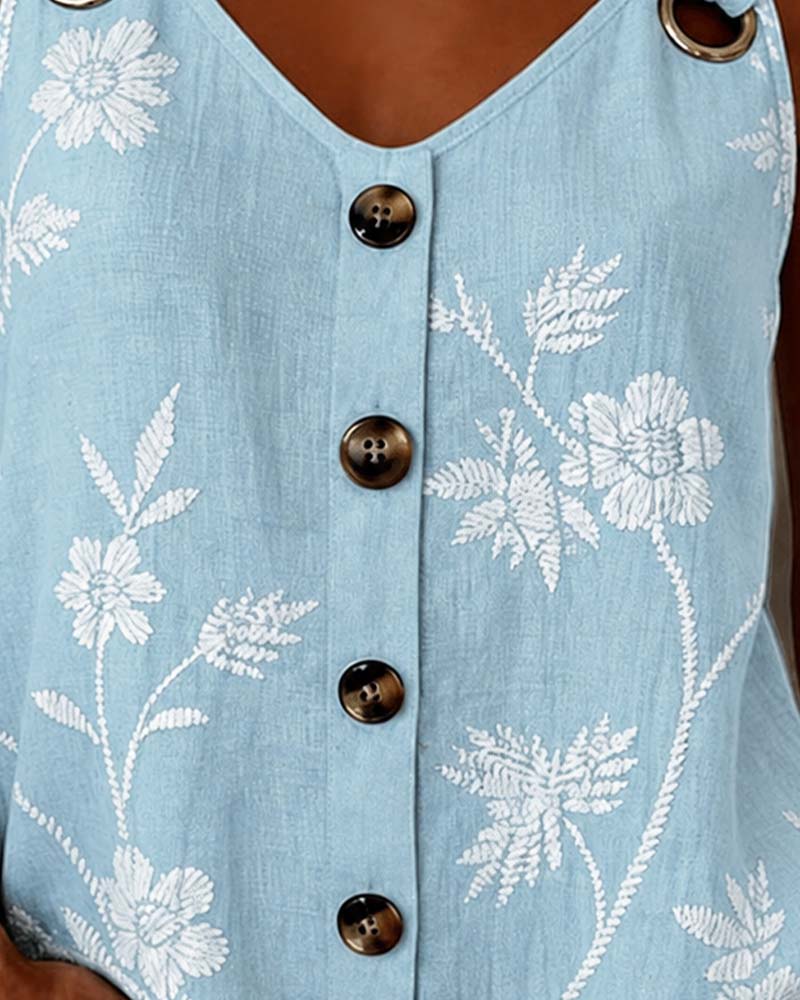Floral Camisole Metal Ring Tank Top