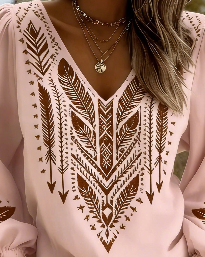 Puffed Sleeve V-Neck Loose Blouse