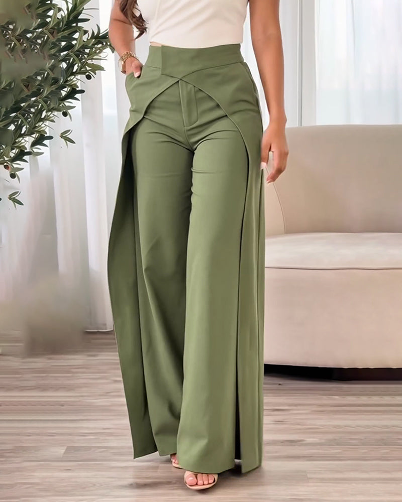 Cross-Over Design Casual Wide-Leg Pants