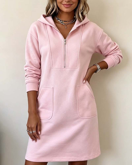 Hooded Zip Pocket Dress