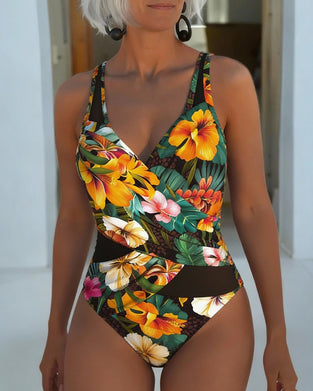 A Vacation-Style Floral One-Piece Bikini