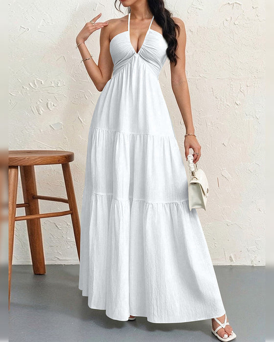 Fashion Solid Halter Dress