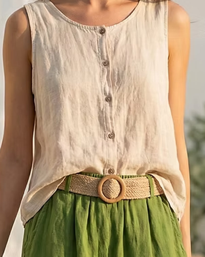 Sleeveless Cotton And Linen Casual Set