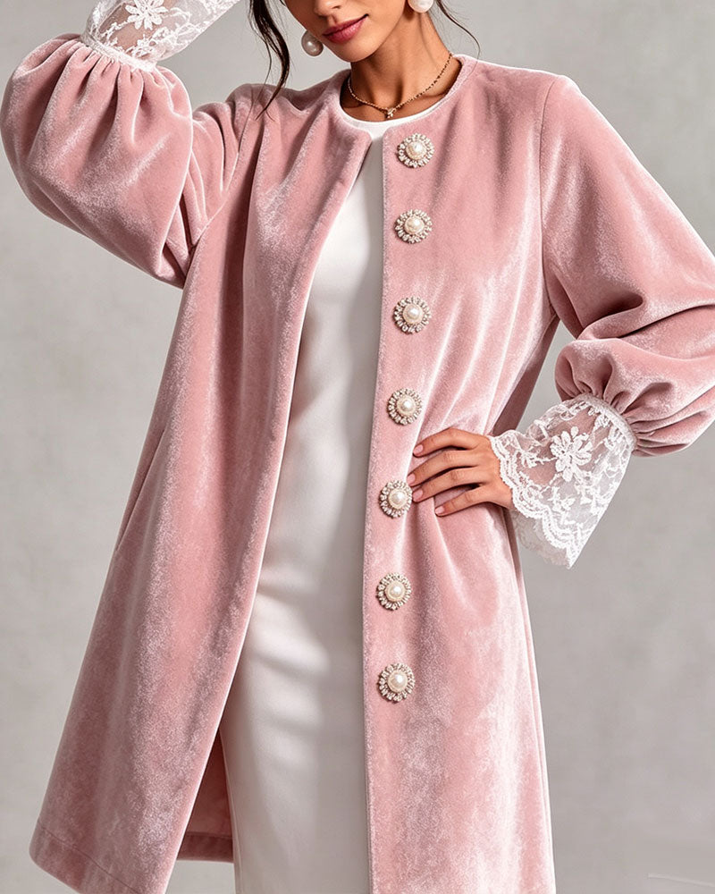 Patchwork Sleeve Button Trendy Coat