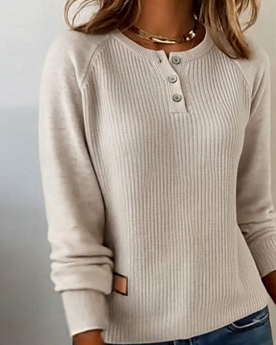 Stylish Button Raglan Sleeve Pullover