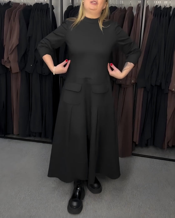 Long-Sleeved Fitted Waist Full Skirt Dress