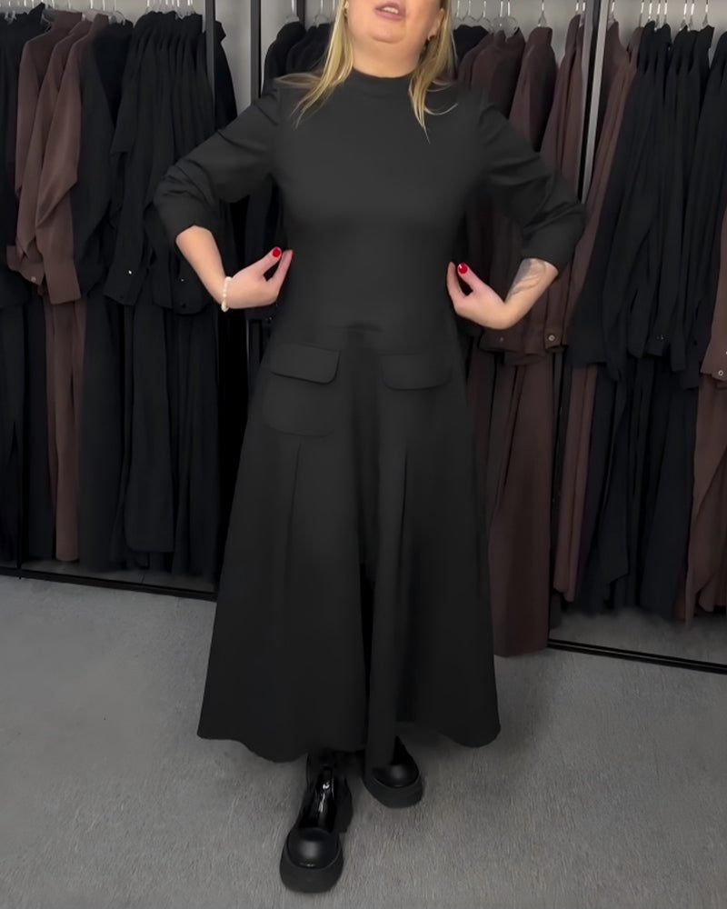 Long-Sleeved Fitted Waist Full Skirt Dress