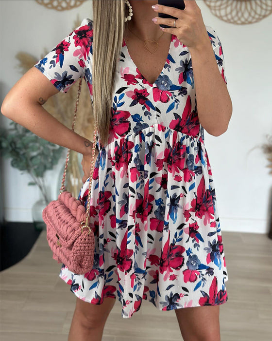 Flower print V-neck dress