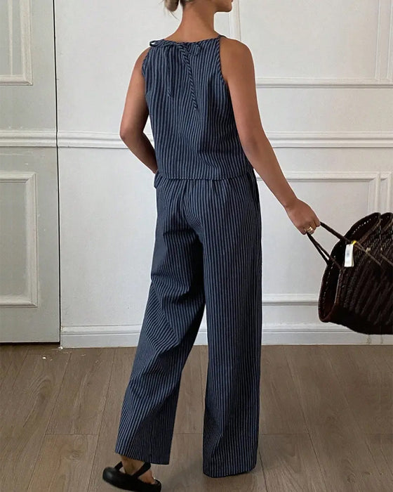 Striped Camisole Wide Leg Pants Set