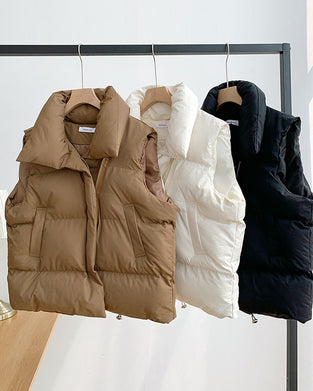 Simple solid color zipper pocket sleeveless padded jacket