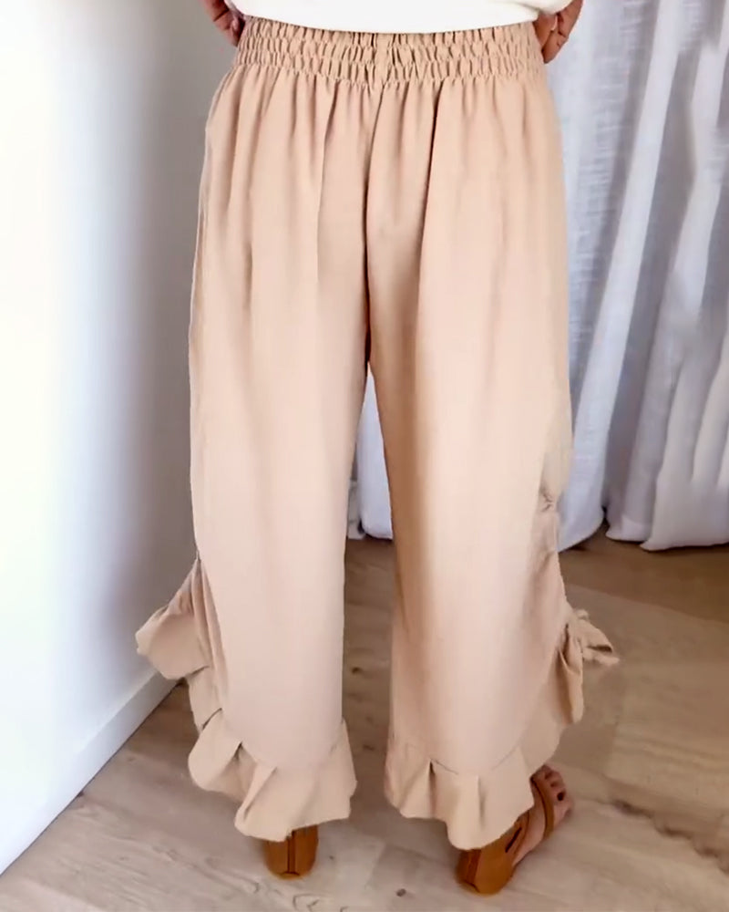 Stylish Pocket Design Elastic Waist Pants