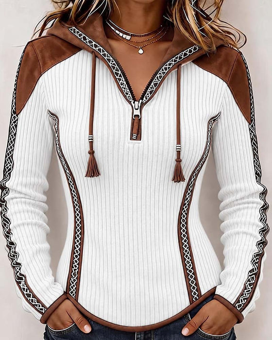Hooded Zip Casual Top