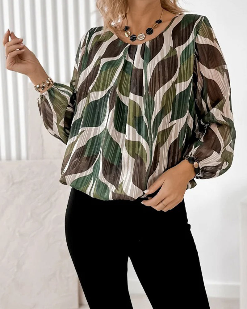 Lantern Sleeve Round Neck Blouse