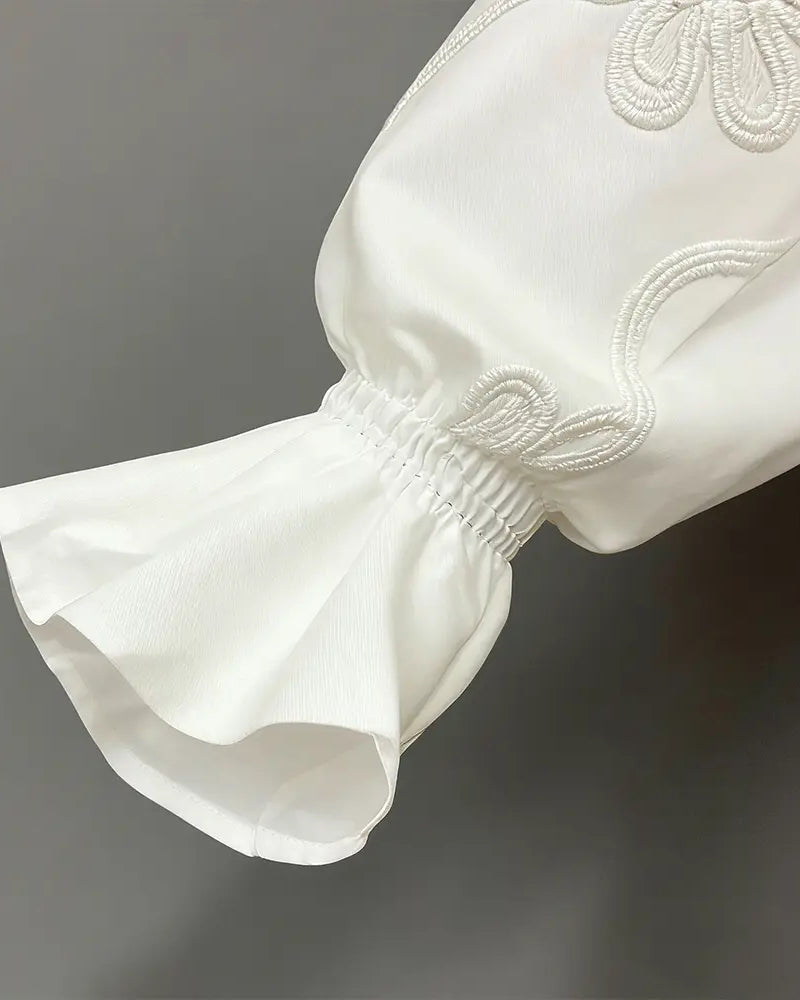 Flower Flare Sleeve Mandarin Collar Shirt