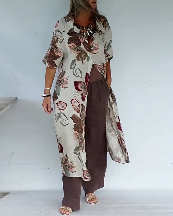 Stylish Lapel-Collar Printed Dress