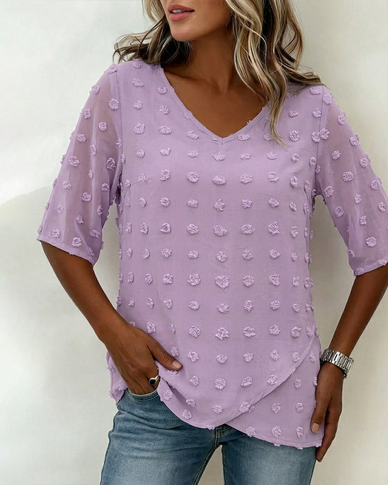 Casual V-Neck Solid Color Blouse