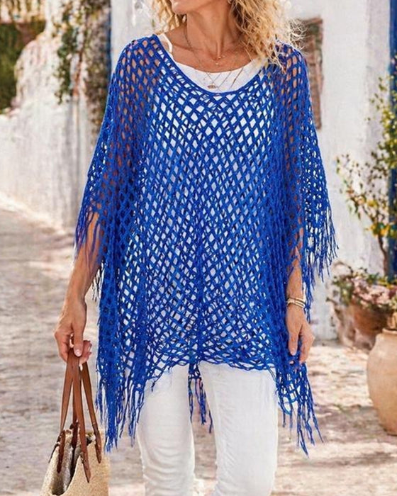 Fringe Mesh Hollow Out Pullover