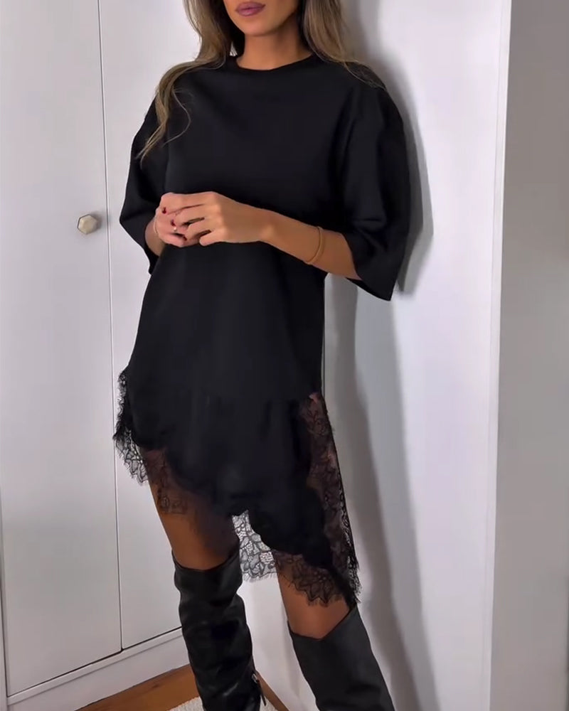 Casual Short-Sleeved Patchwork Dress