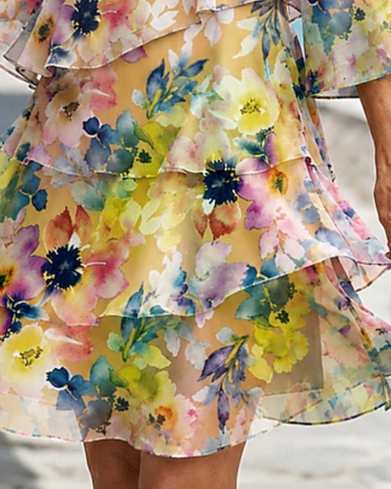Watercolor Floral Tiered Dress