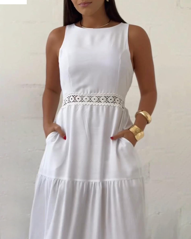 Solid Color Patchwork Sleeveless Elegant Dress