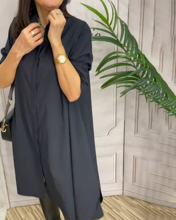 Solid color lapel casual dress