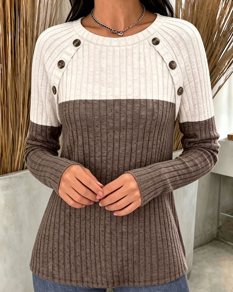 Round Neck Button-Down Top