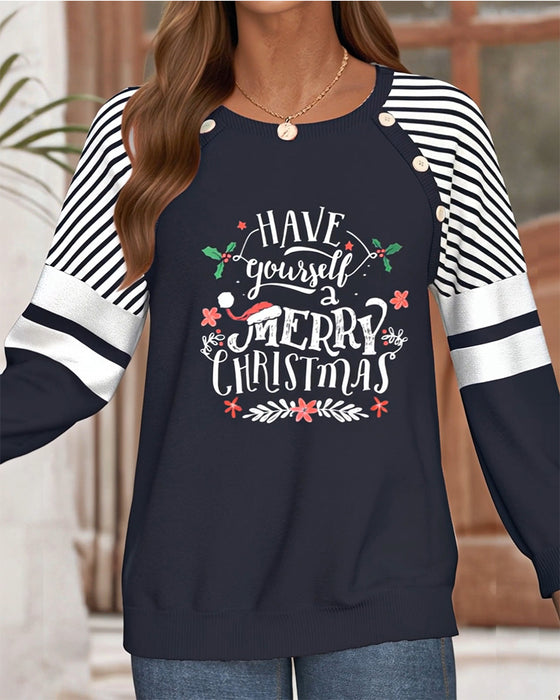 Christmas Letter Printed Round Neck Sweatshirt