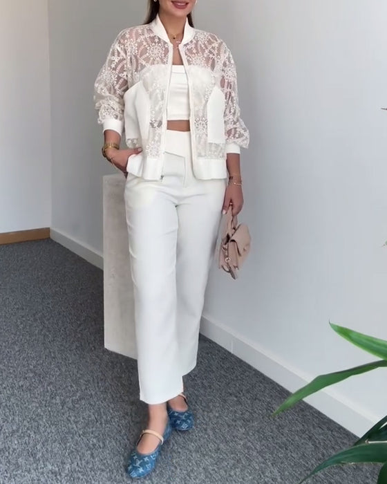 Hollow Lace Solid Color Coat