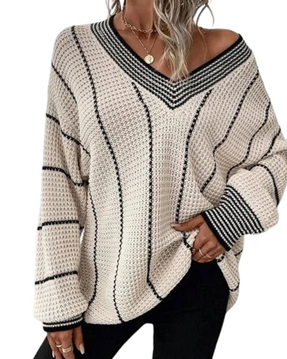 Casual Loose Fit Stripe Pullover Sweater