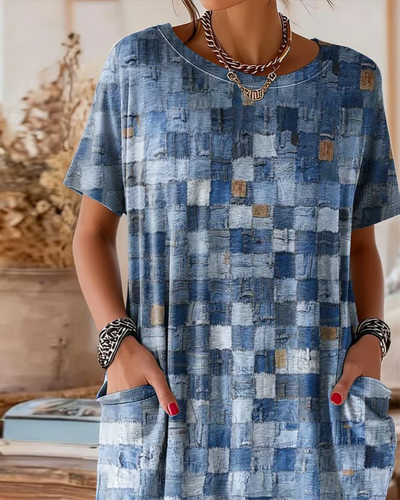 Colored Check Print Short Sleeve T-Shirt