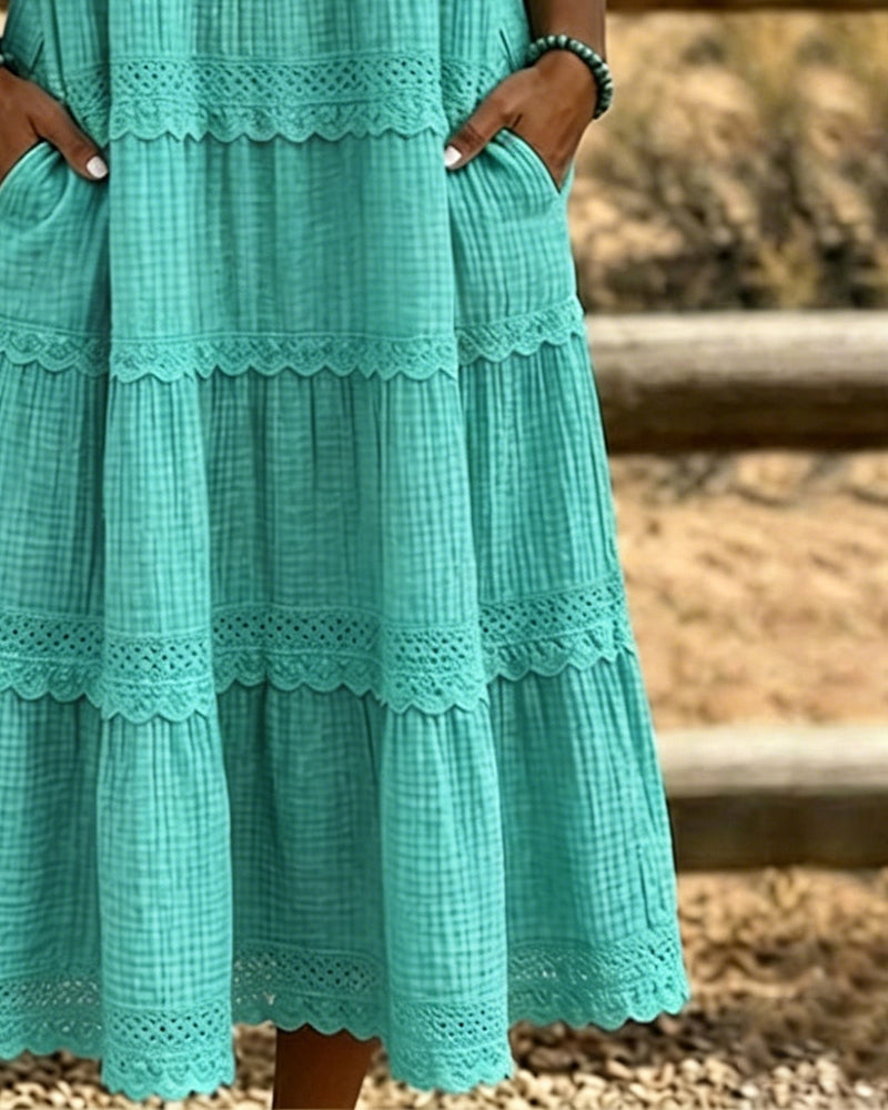 Sleeveless Lapel Solid Tiered Dress