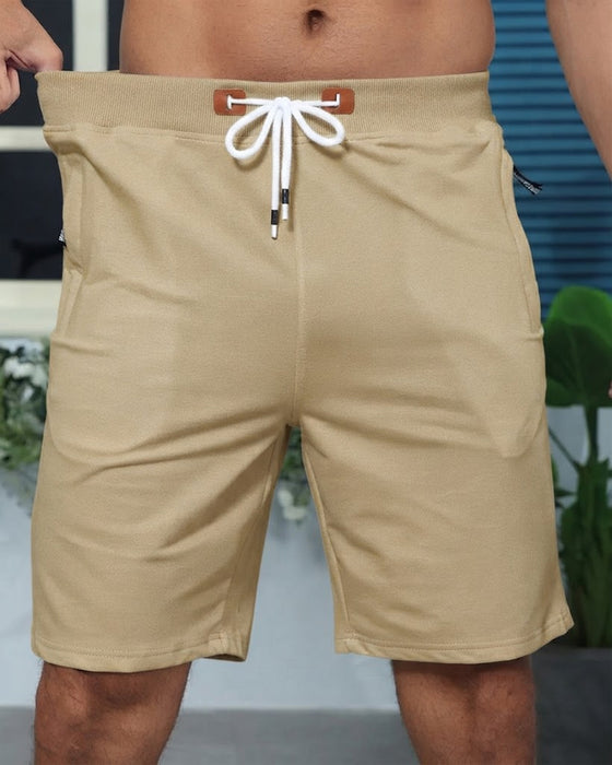 Elastic Waist Drawstring Solid Color Men's Shorts