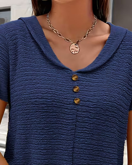 Peter Pan Collar Three-Button T-Shirt