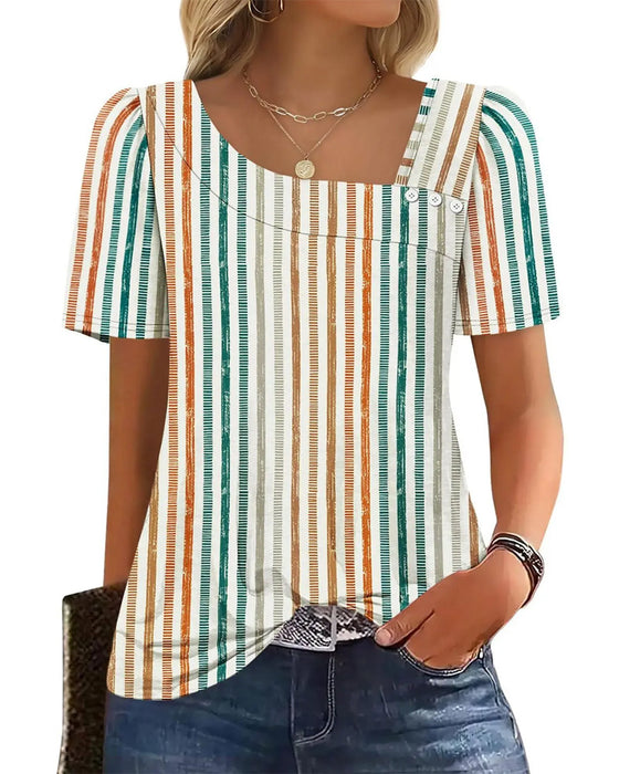 Striped Square Neck Asymmetrical Blouse