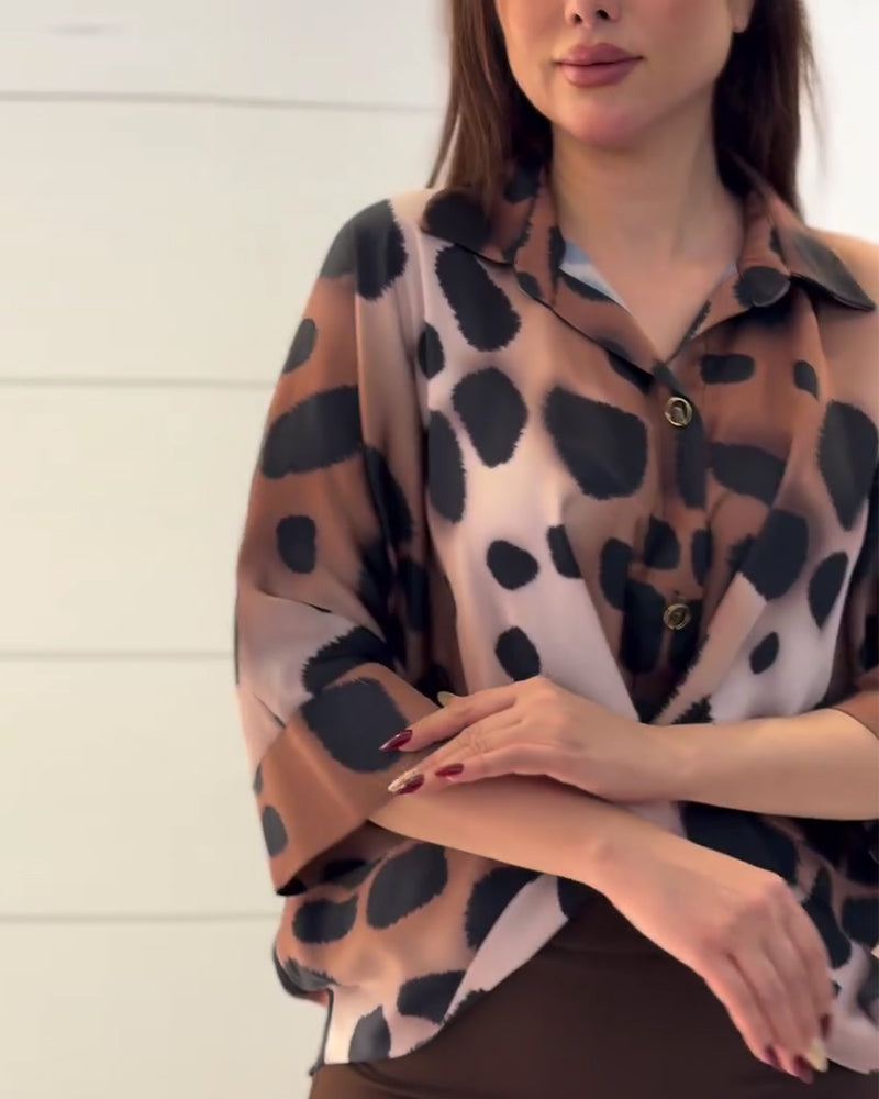 Twist Lapel Leopard Print Blouse